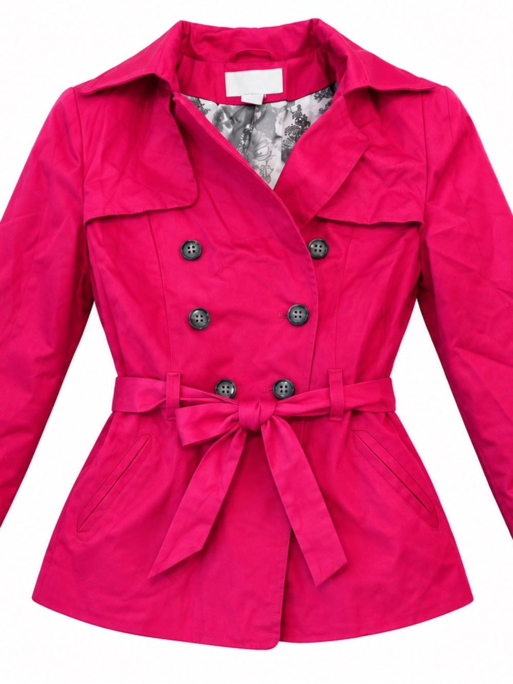 H&M Women's Vibrant Fuchsia Double-Breasted Belted Trench Coat